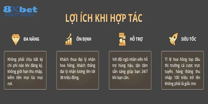 Trở thành đại lý cho 8Xbet mang lại rất nhiều lợi ích cho nhà đầu tư.